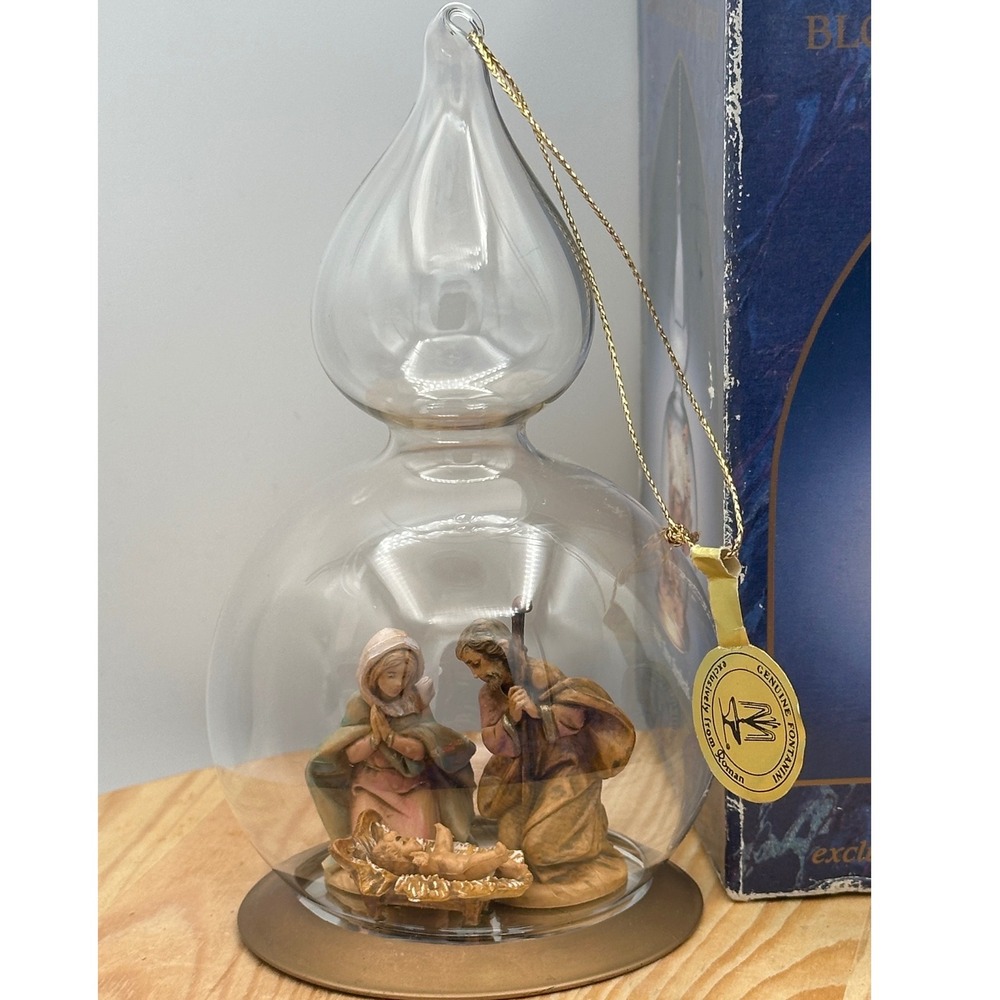 Fontanini Christmas Ornament Holy Family Nativity Inside Blown Glass Dome Italy